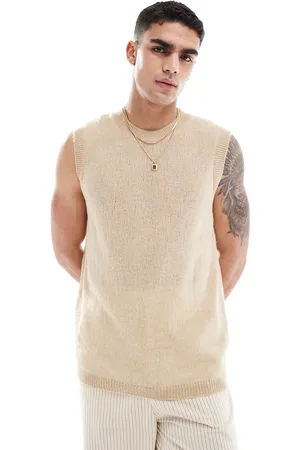ASOS – Weitmaschiges Relaxed Fit Trägertop in Steinbeige aus Strick