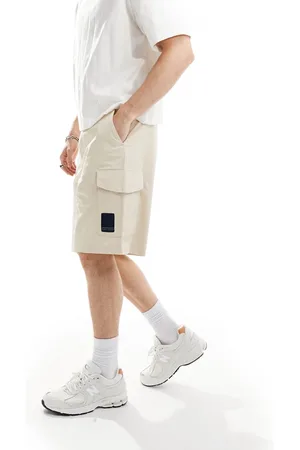 Armani Exchange – Cargo-Shorts in Beige mit Marken-Etikett