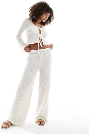 Pull&Bear – Hose in Ecru mit Waffelstruktur, Kombiteil