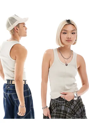 Reclaimed – Geripptes Unisex-Trägertop in Steinbeige mit knappem Schnitt