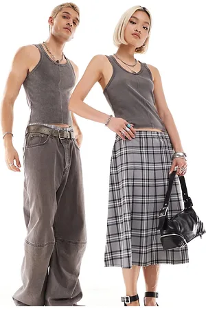 Reclaimed – Geripptes Unisex-Trägertop in verwaschenem Anthrazit mit knappem Schnitt