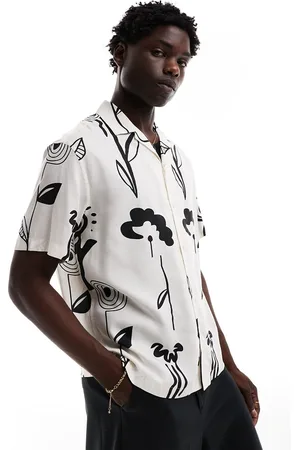 SELECTED – Weißes Oversize-Hemd mit Reverskragen und Kunstprint