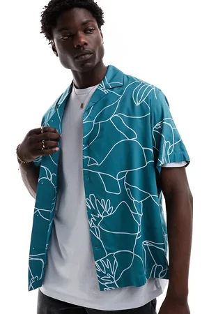 SELECTED – Oversize-Hemd in mit floralem Linienprint und Reverskragen