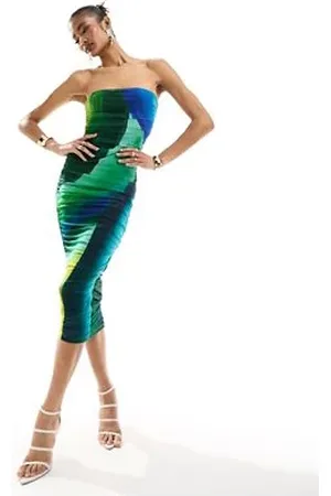 Farai London – Hera – Trägerloses, figurbetontes Netzstoff-Midikleid in Grün-Ombré