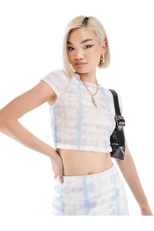 Noisy May – Kurzes T-Shirt aus Netzstoff mit abstraktem Print in Pastellfarben, Kombiteil