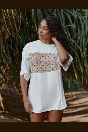 4th & Reckless X Loz Vassallo – Soleil – Strand-T-Shirt in Cremeweiß mit Häkeleinsatz, Kombiteil