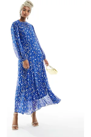Never Fully Dressed – Langärmliges Maxikleid in Metallic-Kobaltblau