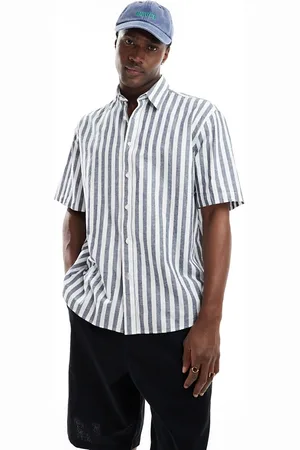 SELECTED – Oversize-Hemd aus Leinenmix in gestreift