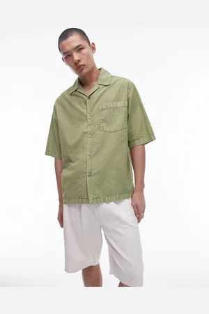 Topman – Lässig geschnittenes, kurzärmliges Hemd in verwaschenem Khaki