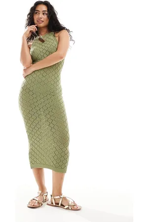Y.A.S Y.A.S – Gehäkeltes Maxikleid in Salbeigrün mit Neckholder-Träger