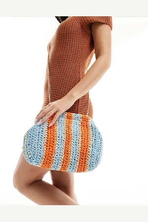 South Beach – Gestreifte Clutch-Tasche in Blau und Orange