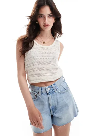 Pieces® – Trägertop in Creme aus Spitze mit Racer-Ausschnitt