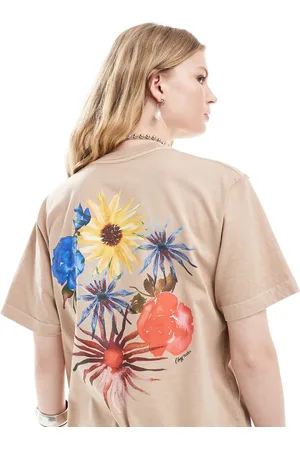 Obey – T-Shirt in Beige mit Blumenprint