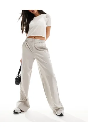 Pieces® – Elegante Hose in Hellgrau mit weitem Schnitt