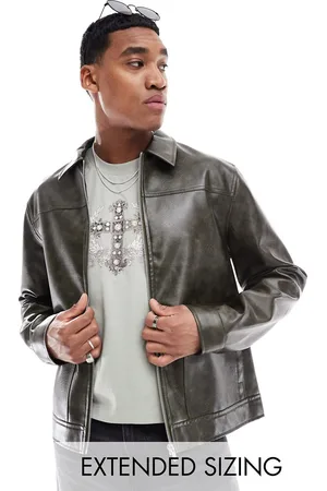 ASOS – Harrington-Jacke aus Kunstleder in verwaschenem