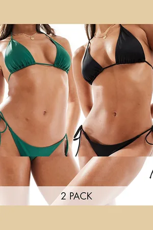 Weekday – River – 2er-Pack Bikinihosen in und Grün mit seitlichen Bindebändern, exklusiv bei ASOS