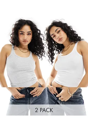 Cotton On Cotton On – 2er-Pack Trägertops in Grau und Weiß mit U-Boot-Ausschnitt