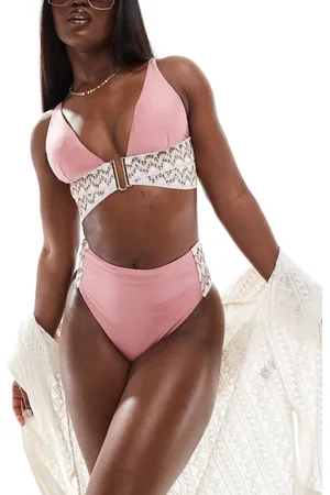 River Island – Neckholder-Bikinioberteil in mit elastischem Besatz