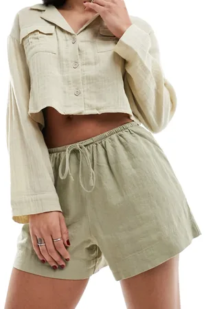 Cotton On Cotton On – Locker geschnittene Shorts in khaki Leinenoptik mit Tunnelzug