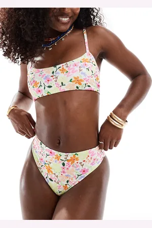 ASOS – Bikinihose mit hohem Beinausschnitt, hoher Taille und Kritzel-Blumenmuster