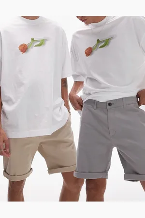 Topman – 2er-Pack eng geschnittene Chino-Shorts in Grau und Steinbeige