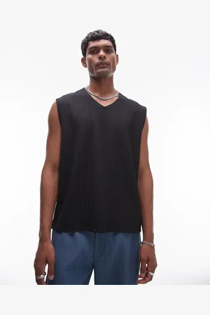 Topman – Ärmelloses, plissiertes Oversize-Shirt in mit V-Ausschnitt