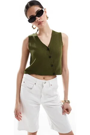 ASOS – Asymmetrische Weste aus Bouclé-Garn in Khaki