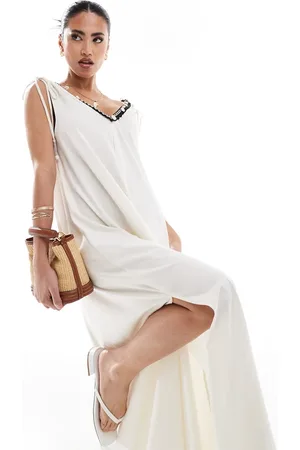 River Island – Fließendes Maxikleid in mit tiefem Ausschnitt