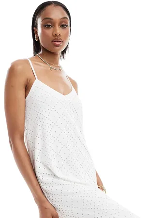 VERO MODA – Jersey-Maxikleid in mit V-Ausschnitt und Lochstickerei