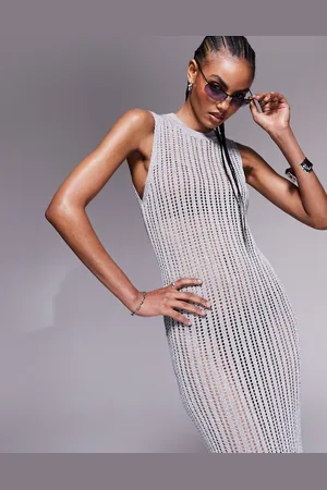 ASOS – Gerade geschnittenes Midaxi-Strickkleid aus Metallic-Garn in