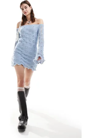 Daisy Street – Schulterfreies Mini-Strickkleid in Babyblau