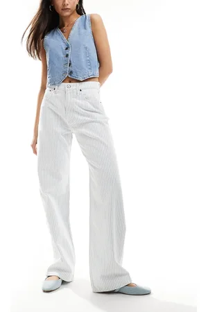 Abercrombie & Fitch – Blau gestreifte Jeans mit hohem Bund und lockerem Schnitt