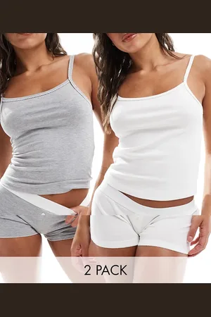 ASOS – 2er-Pack Trägertops in Weiß und Grau meliert mit Picot-Besatz