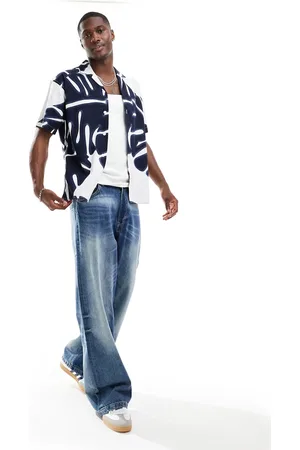 JACK & JONES – Premium – Baumwollhemd in mit abstraktem Druck und Reverskragen