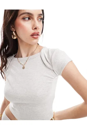 4th & Reckless – T-Shirt in Hellgrau mit weitem Ausschnitt, Kombiteil