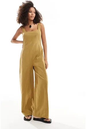 ASOS – Tennis-Jumpsuit in Khaki mit eckigem Ausschnitt