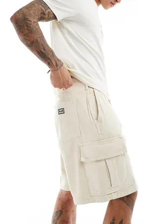 Obey – Bigwig – Weite Cargoshorts aus Denim in Wollweiß