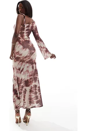 ASOS – Midaxi-Kleid mit One-Shoulder-Trompetenärmel und Batikmuster