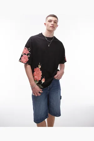 Topman – Hochwertiges T-Shirt in mit Super-Oversize-Schnitt und Blumenstickerei