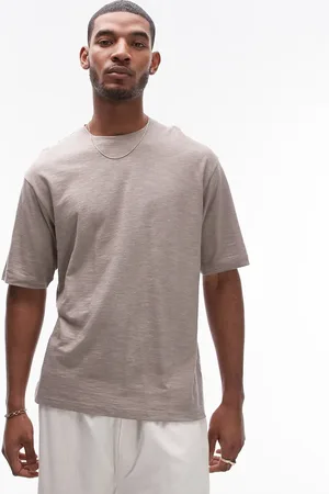 Topman – Oversize-T-Shirt aus Leinenmix in Nerzbraun