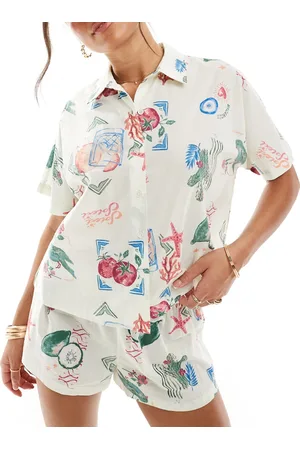 ASOS – Strandshorts aus Leinenimitat mit Postkartenprint, Kombiteil