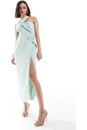 ASOS – Drapiertes Bleistiftkleid in Mintgrün mit One-Shoulder-Träger
