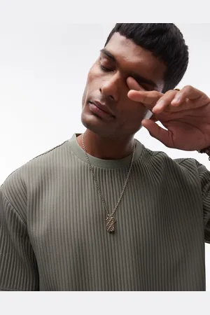 Topman – Plissiertes Oversize-T-Shirt in Khaki