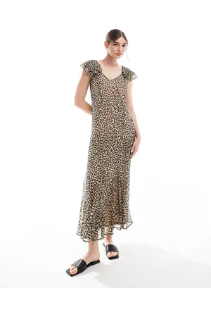 VERO MODA – Maxikleid mit Rüschenärmeln und Leopardenmuster