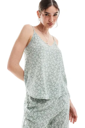 VERO MODA – Camisole-Oberteil in Salbeigrün mit V-Ausschnitt und Blumenmuster, Kombiteil