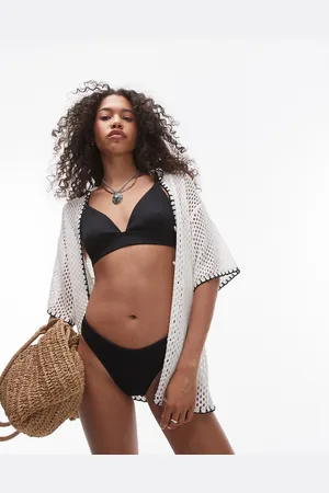 Topshop – Bikinihose in mit hohem Beinausschnitt und Knitterstruktur