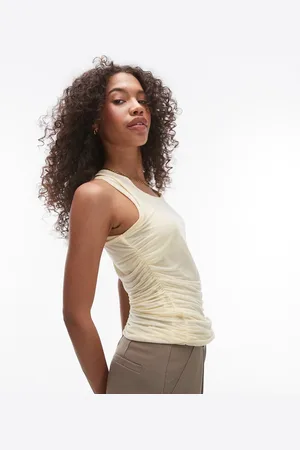 Topshop – Zweilagiges, transparentes Trägertop in Zitronengelb