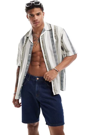 SELECTED – Oversize-Hemd aus Leinenmix mit Streifenprint und Reverskragen