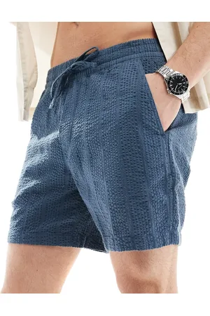 Abercrombie & Fitch – Schlupf-Shorts aus Seersucker in Mittelblau, 6 Zoll Schrittlänge