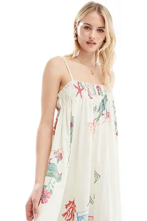 ASOS Tall – Trapezförmiges Strandkleid mit Postkartenmuster